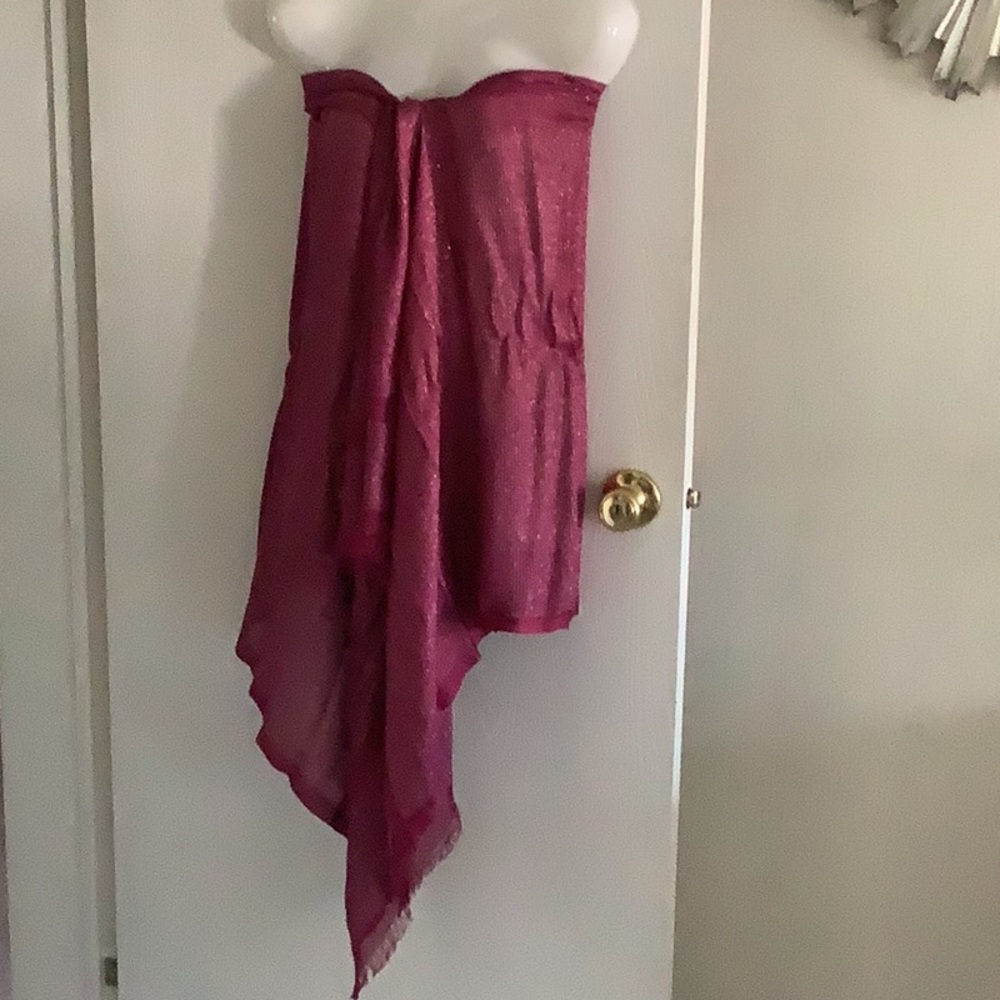 Calvin Klein beach cover sarong scarf wrap wine color with silver sparkl…